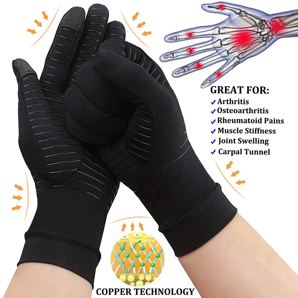 Copper Arthritis Compression Gloves for Women Men Hand Pain Swelling Carpal Relieve Full Finger Gloves for Tablets 1 Pair compression gloves