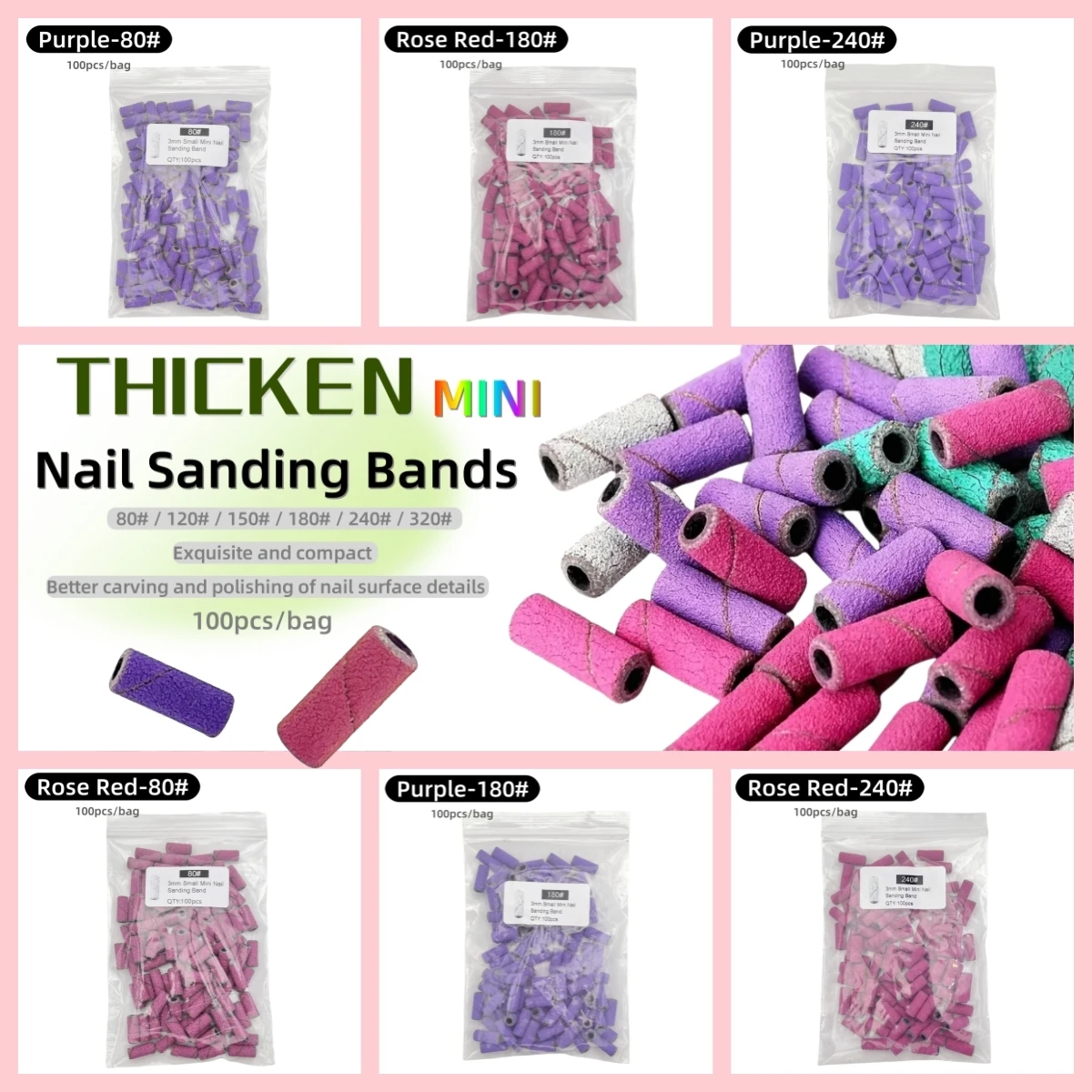 100Pcs 3mm Mini Nail Sanding Bands Thickened Nail Sanding Rings for Removing Polish