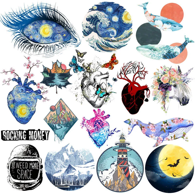 

Van Gogh Thermal Heat Transfer For Clothes Outdoor Mountain Heart Applique Space Fashion Iron-on Transfers For Clothing Stickers