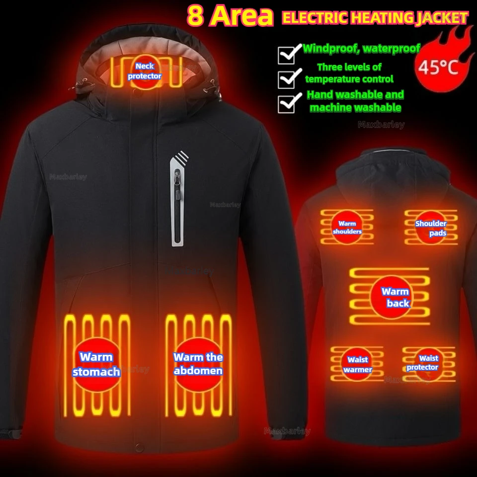 New Mens Heated Windbreaker Jacket Heated Winter Womens Self Heating Thermal  Jacket Thermal Coat Warmer Outdoor Sports Parka