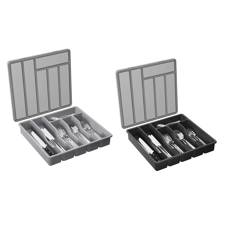 

Silverware Organizer With Lid,Covered Utensil Tray For Kitchen Drawer And Countertop, Plastic Cutlery And Flatware