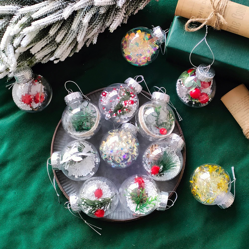 Description Picture 3 of itemMix 12Pcs Transparent Crystal Christmas Balls With Pine Cone Xmas Tree Hanging Ball Ornaments Christmas Decoration New Year Gift