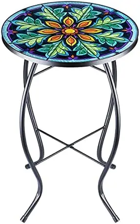 

Side Table Mosaic End Table Side Table Small End Table Glass Top Round Balcony Coffee Table Porch Indoor Glass Top Plywood chai