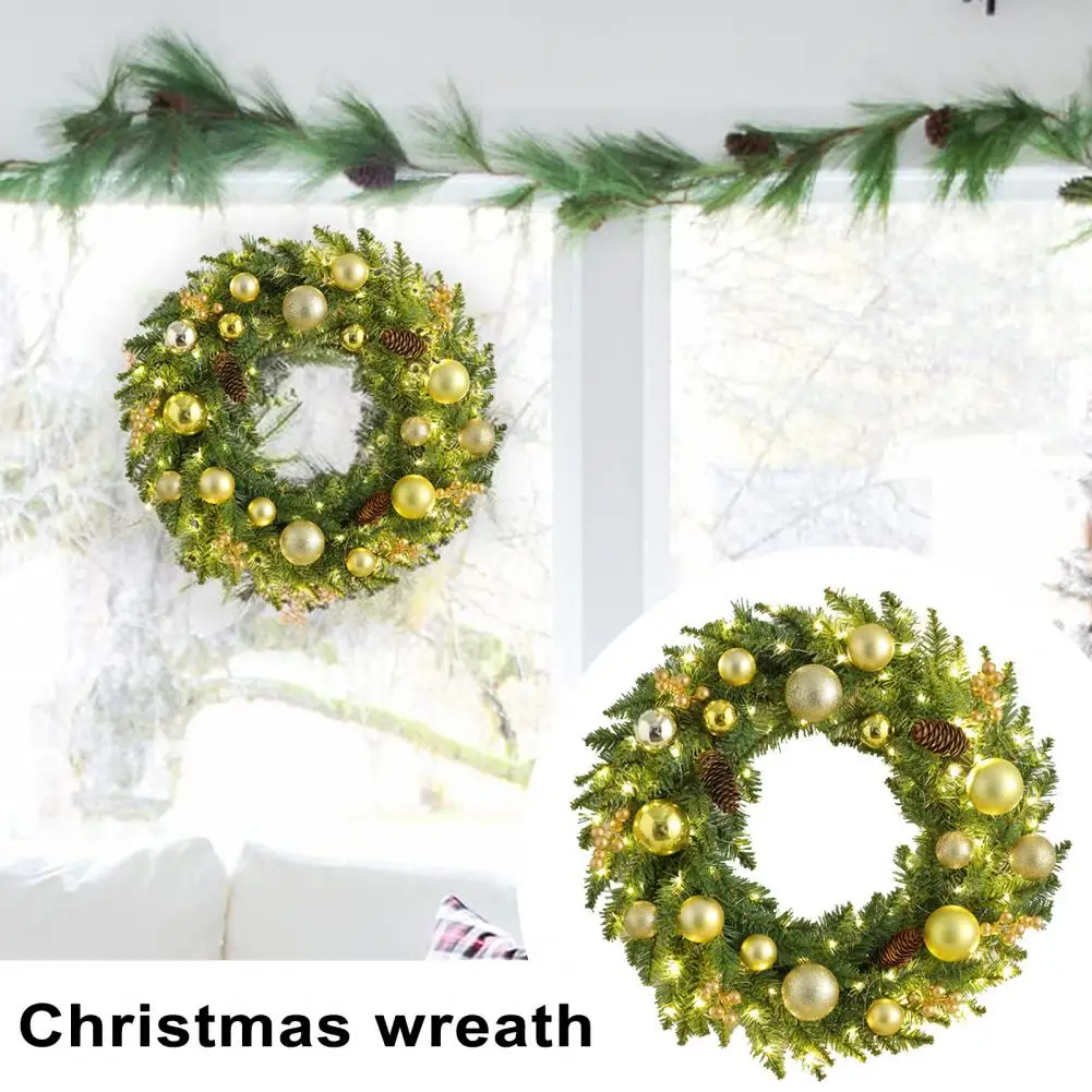 Hanging Pendant Vibrant Led-lit Christmas Wreaths Realistic Pine Cone Design for Festive Front Door Garland Ornaments Festive door hanging christmas wreath plastic christmas wreath festive front door garland for wedding party home decoration fall winter