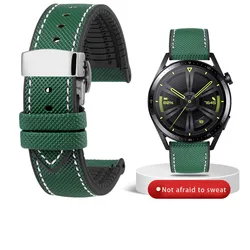 Yellow Nylon Fluoro Rubber Silicone Watch Strap - 24mm (Green White silver B)