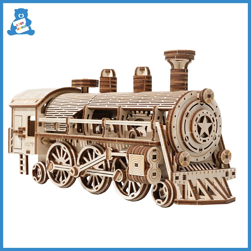 Mechanical Wooden Puzzle Train Car Creative 3D Model Building Kit DIY HOT 