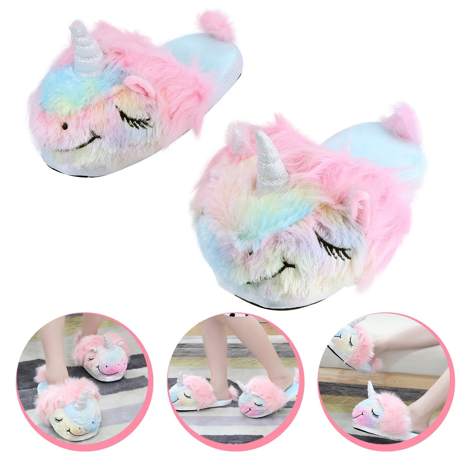 Unicorn Slippers Bedroom Shoes Home Ladies Keep Warm Sippers for Woman Cotton Plush Indoor Animal