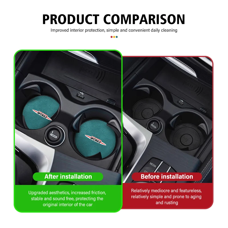 2pcs Sheepskin Car Coaster Water Cup Holder Anti-skid Slot Pad for MINI John Cooper Works R56 F56 R53 R60 Clubman