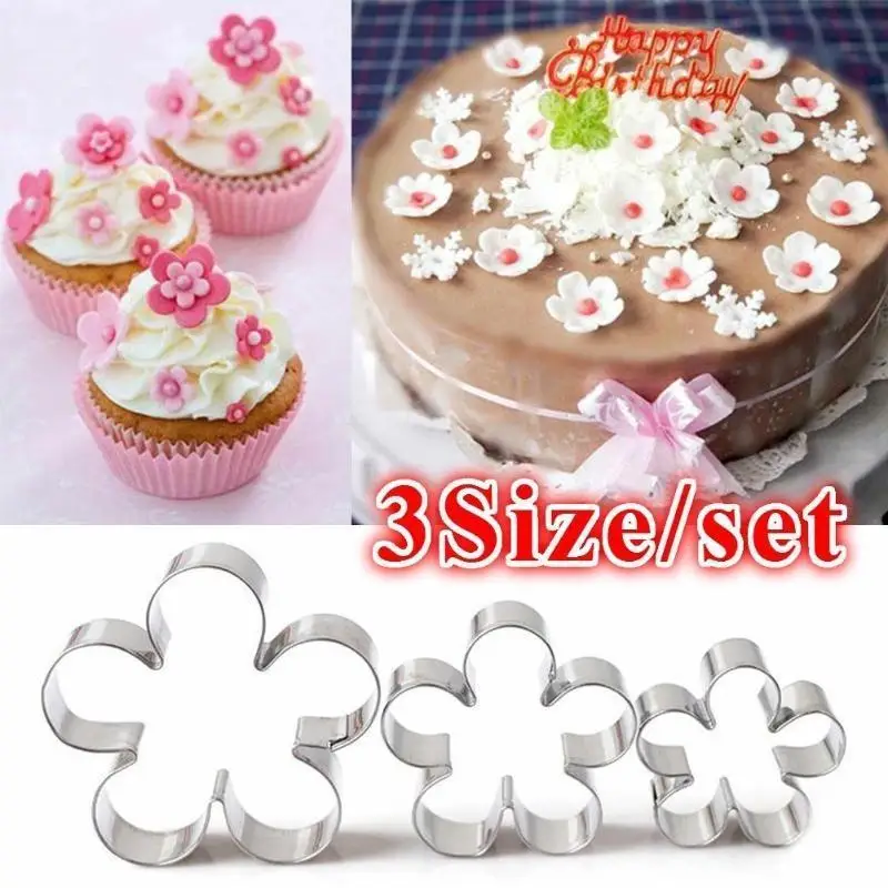 3Pcs Stainless Steel Plum Blossom Rose Cutting Mold DIY Sugar Cake Decoration Mold Kitchen Biscuit Cookie Rose Cutting Mold