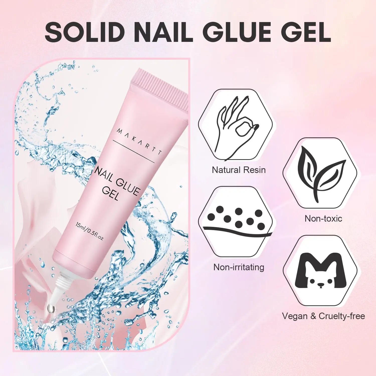 Makartt Gel Nail Glue, 2Pcs 15ml Glue Gel for Press on Nails ,Soft Gel Nail Tips  Nail Lamp Needed Multifunctional Nail Tool 2