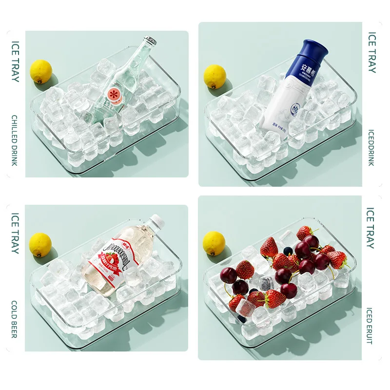 Kitchen Silicone Ice Cube Molds Reusable Ice Grid Tray DIY Whiskey Beverage Square Mold with Lid Food Grade Cube Box