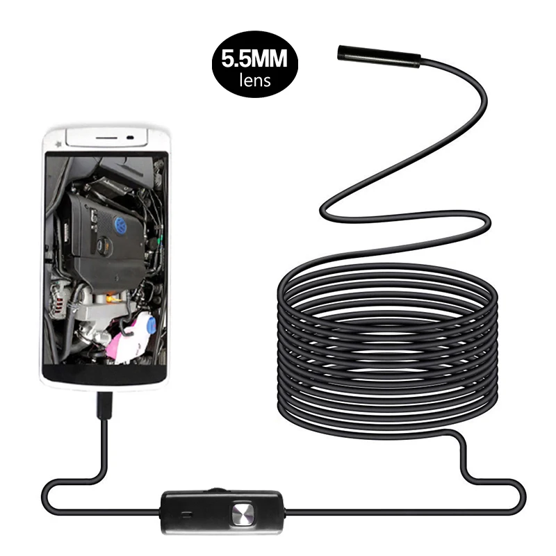 

5.5mm Lens 2in1 Android Endoscope 6LED 1m/2m/3.5m/5m/10m USB Mini Camera Waterproof OTG Micro USB Snake Inspection Borescope