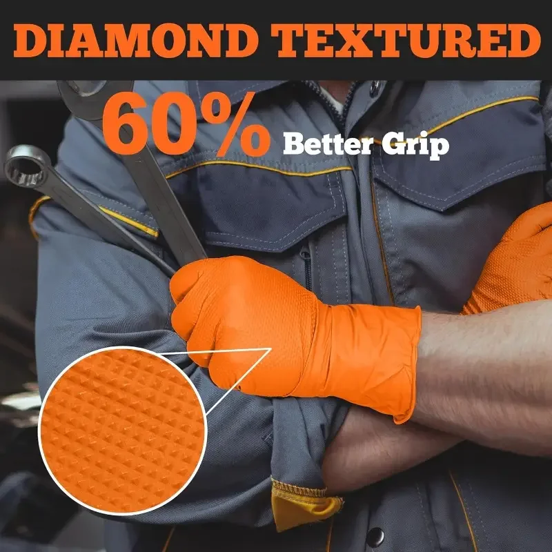 Heavy Duty Orange Industrial Nitrile Gloves