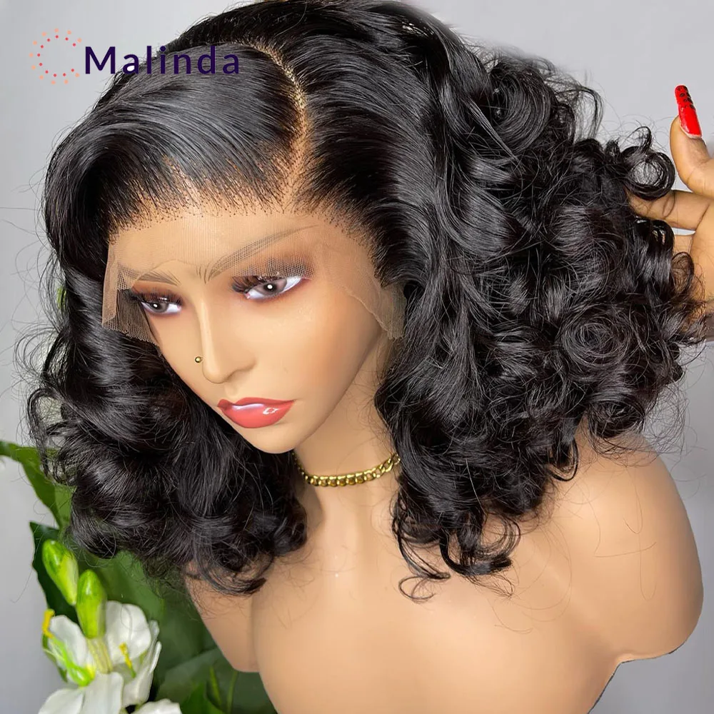 250% Density Short Bob 13x4 Loose Deep Wave HD Transparent Lace Frontal Glueless Wig Pre Plucked Human Hair Wigs Wear And Go