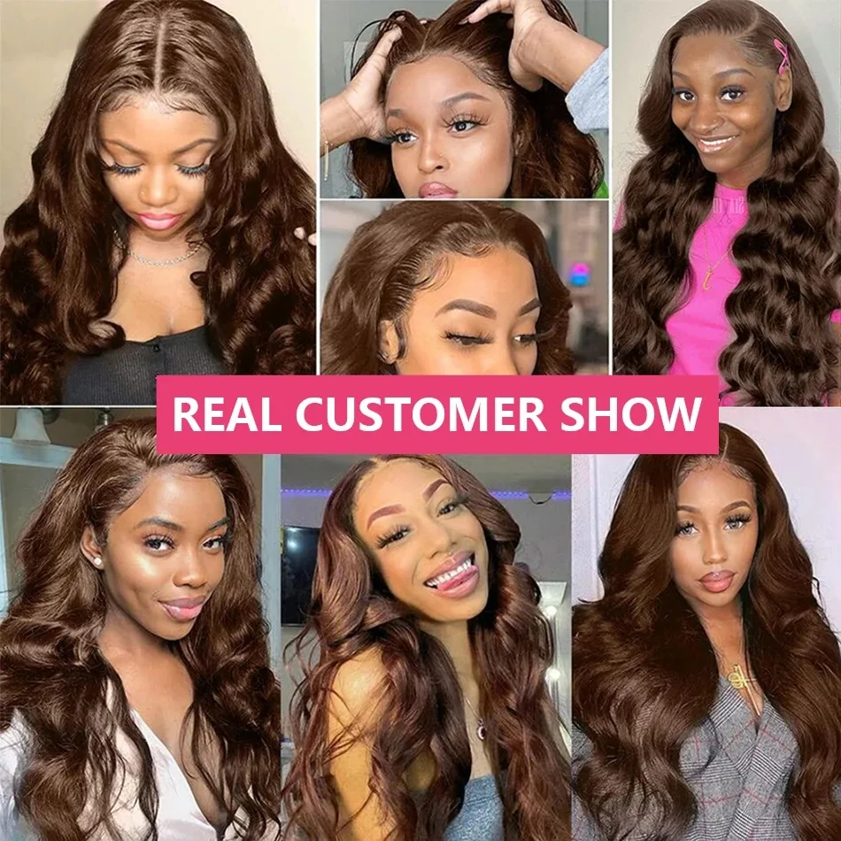 Melodie 220% 40 Inch HD 13x6 Lace Frontal Wig Chocolate Brown Body Wave 13x4 Lace Front Human Hair Wigs Brazilian Remy Hair Wig