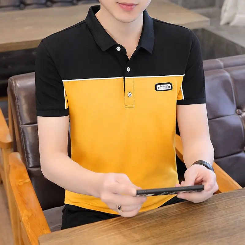 

Fashion Lapel Spliced All-matc Short Sleeve Polo Shirts Men Clothing 2023 Summer New Oversized Casual Pullovers Korean Tee Shirt