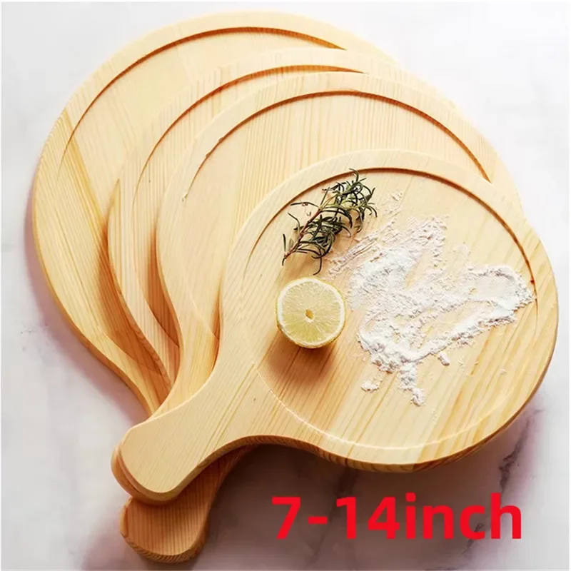 Wooden Pizza board Round with Hand Pan Baking Tray Stone Cutting Board Platter Pizza Bamboo Cake Bakeware Tools rejilla para