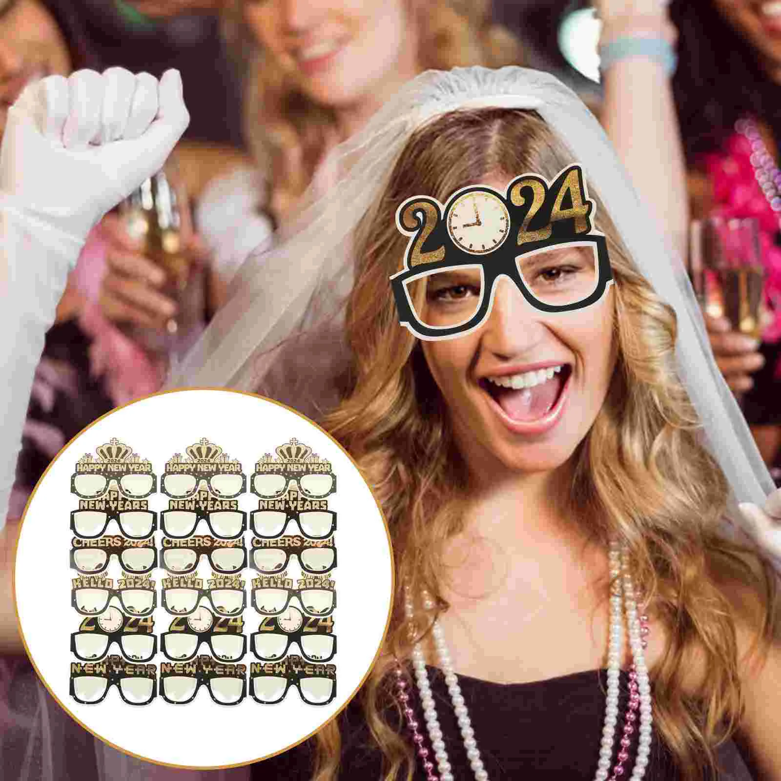 

18pcs Party Cosplay Paper Glasses 2024 New Year's Eve Party Decorations