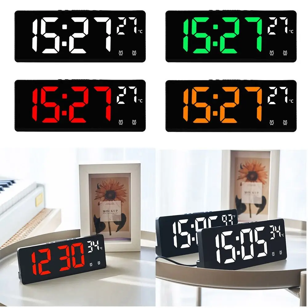 

Multi-functional Digital Alarm Clock LED Clock with Phone Holder Multicolored Display Temperature Date Bedside Clock Home Decor