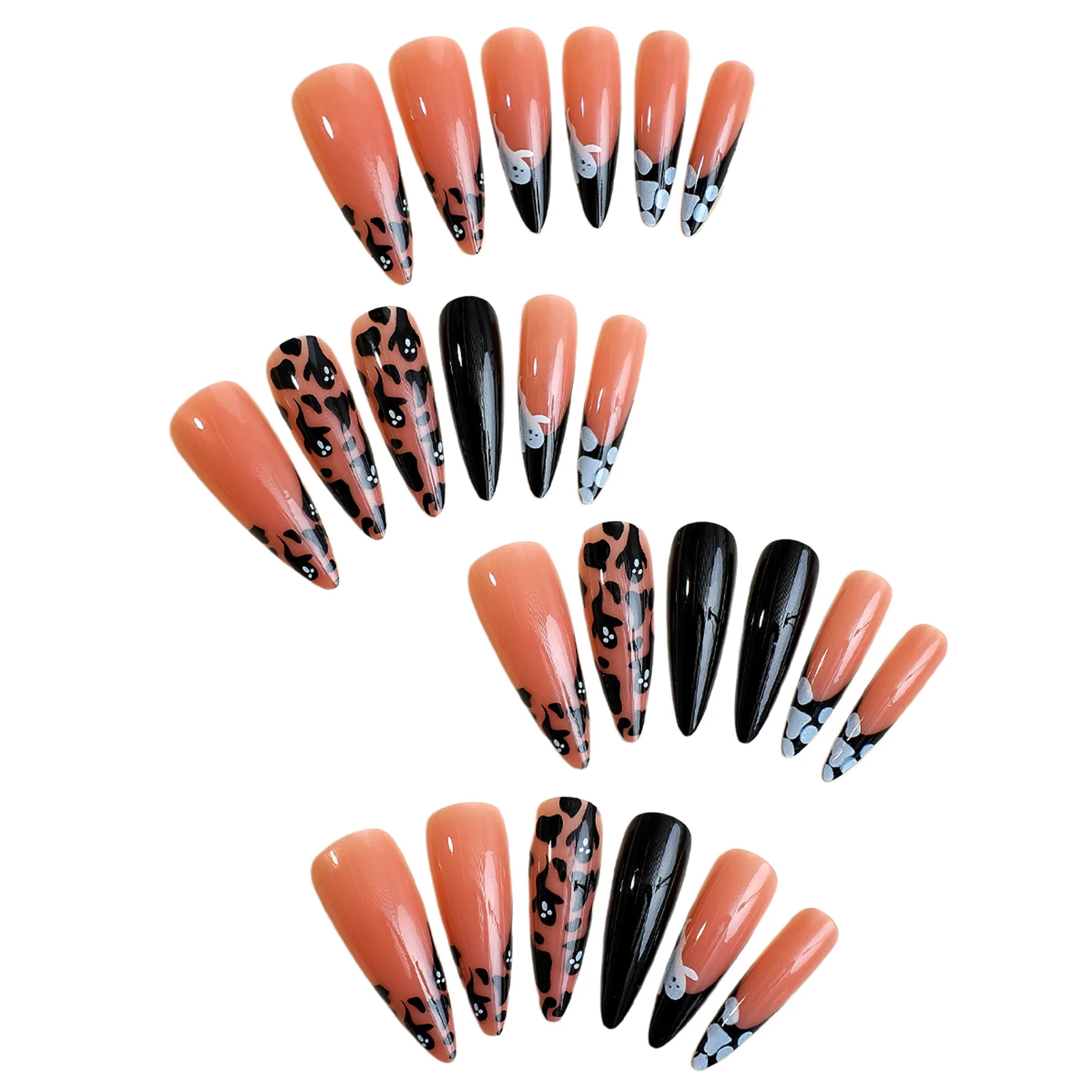 

Halloween Black Edge Press-on Nail Waterproof Pointed Tips Glossy Artificial Nail for Shopping Travel Dress Matching