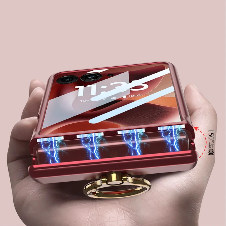 Magnetic Hinge Metal Ring Holder with Glass Protector and Camera Cover - Premium Phone Case