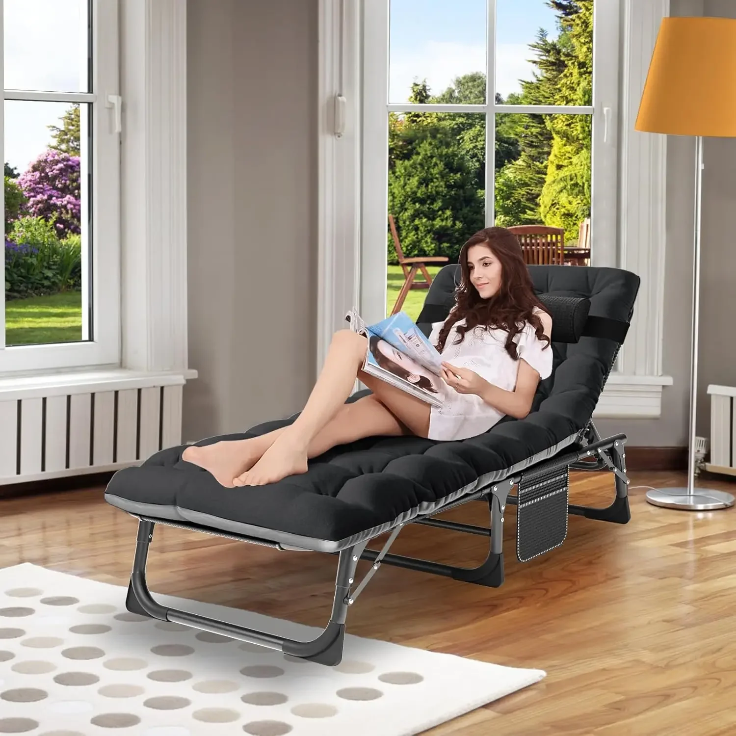 NEW-2PK Oversized Chaise Lounge Chair,5 Positions Padded Outdoor Tanning Chair,Heavy Duty Portable Chair for Sunbathing Patio Po