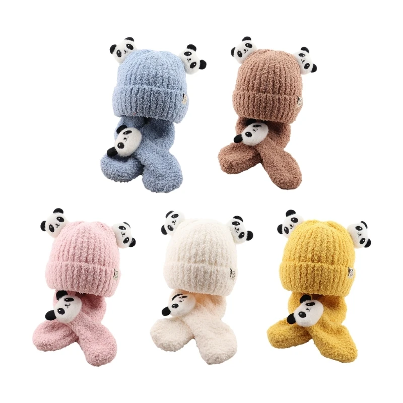 

Autumn and Winter Hat Scarf Set for Boys Girls Warm Beanie Cap with Matching Neckerchief Windproof Baby Accessories D7WF
