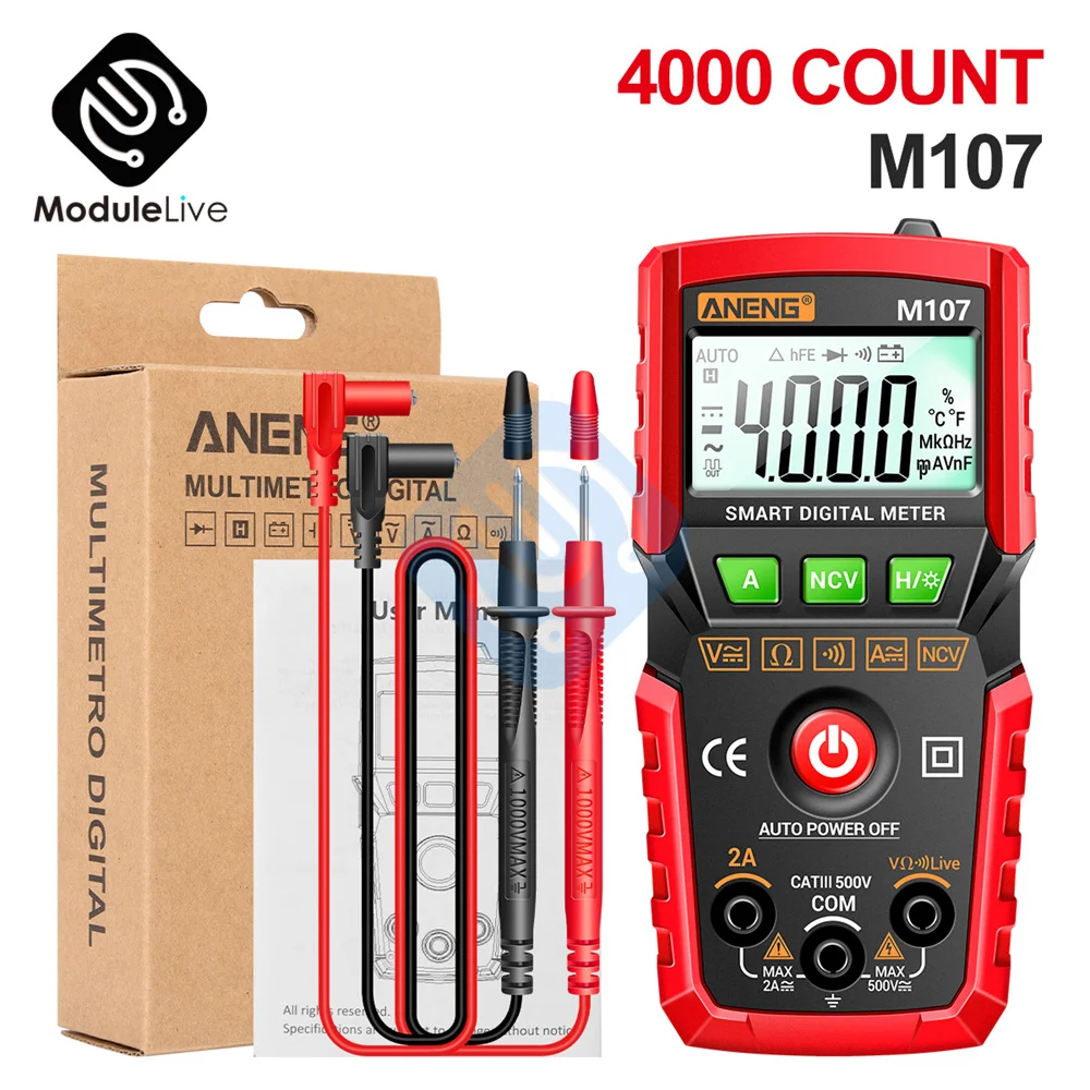 ANENG M107 M108 Mini Digital Multimeter 4000 Counts Non Contact AC/DC Current Voltage Tester Resistance Capacitance Meter digital multimeter multimeter tester analog multimeter