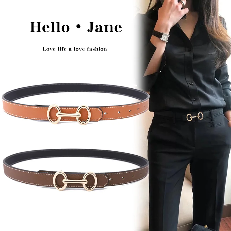 2022 New Double-sided Available Ladies Belt Fashion All-match Leather Belt Jeans Ins Wind Decoration Trend Cowhide Belt