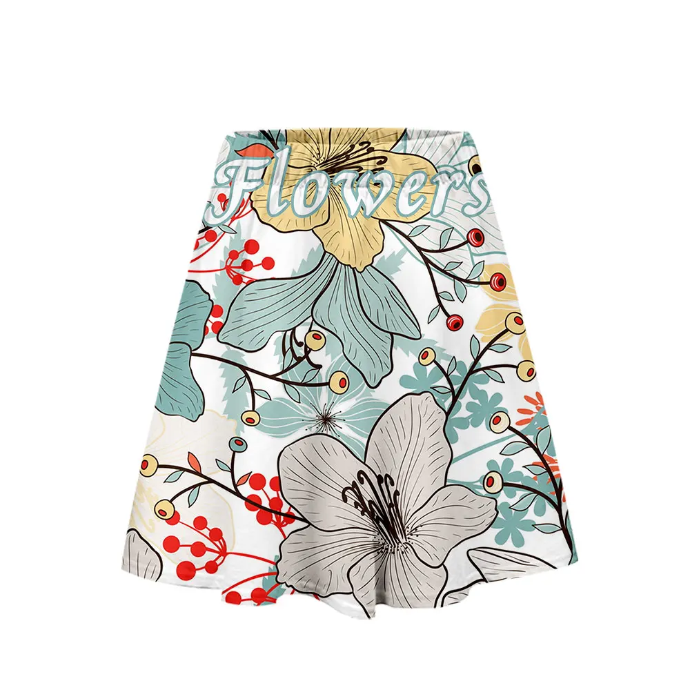 Lianshuo 2022 New Summer Women's Clothing Fashion Flowers Print Casual Girl Kawaii Street Knee Length College Short Unif Skirts