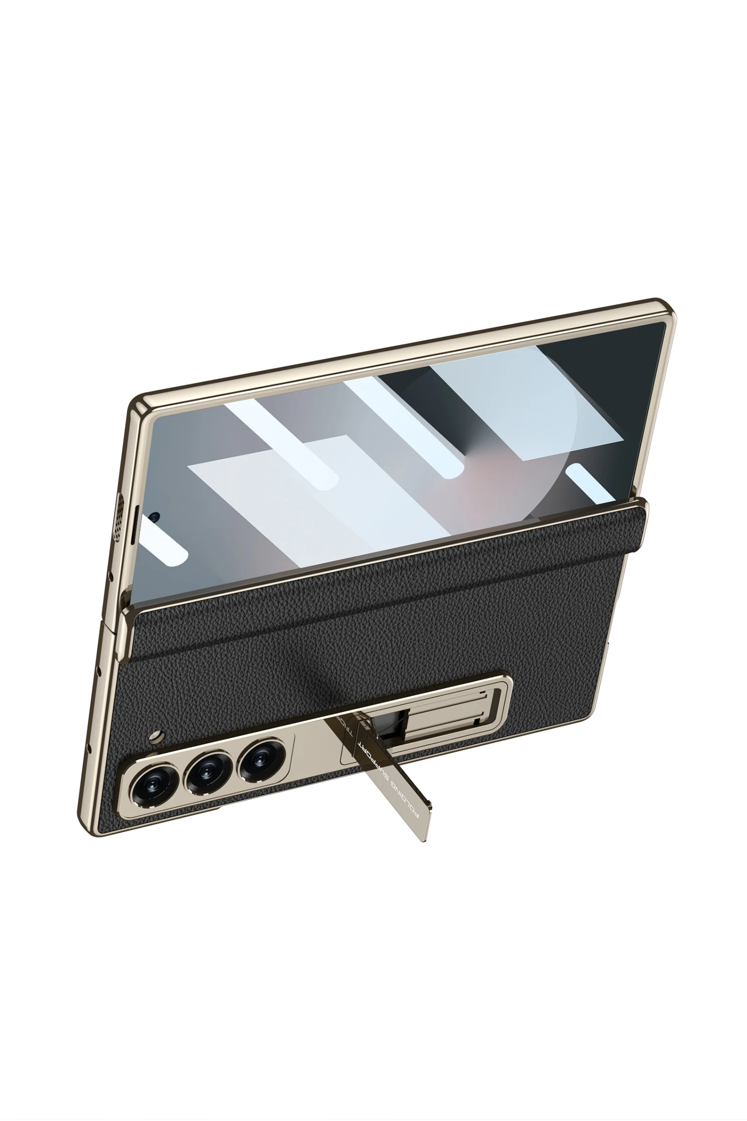 Luxury Plating Hinge Leather Case For Samsung Galaxy Z Fold 6 Magnetic Hinge Bra