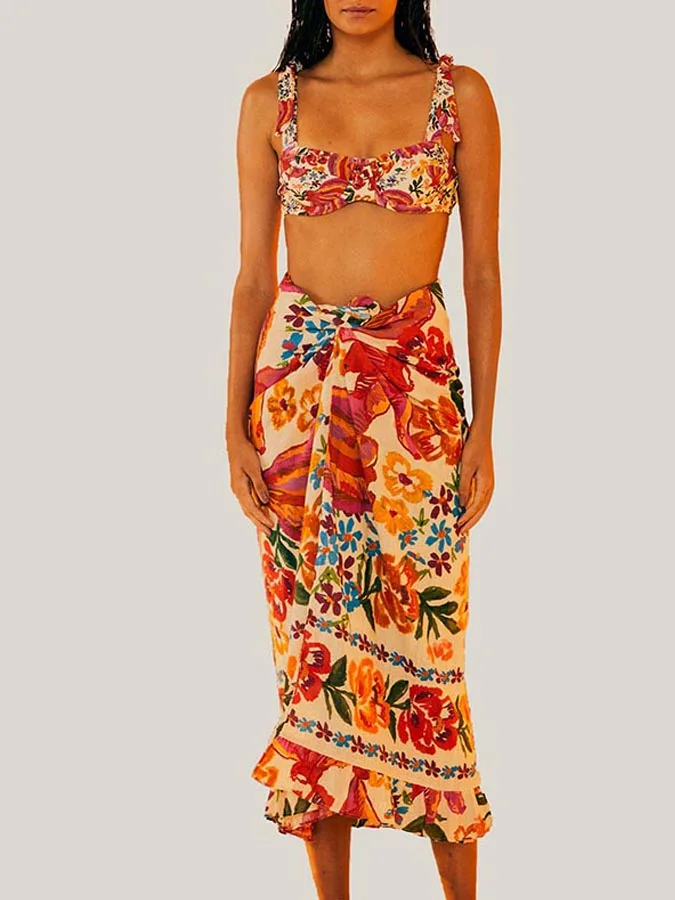 

Женский купальник 2023, бикини со шнуровкой и накидкой с принтом, модные элегантные приталенные летние пляжные дизайнерские новые