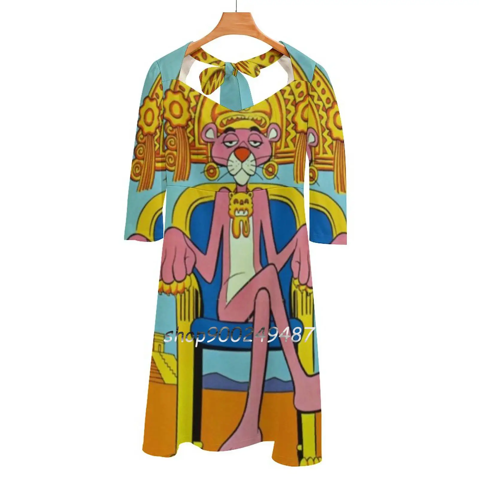 Inca Panther Square Neck Dress Cute Abiti Larghi Con Stampa Elegante Beach Party Dress Pink Inca