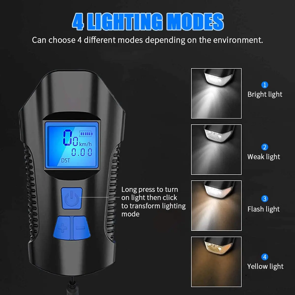 Bike Light Set,Bicycle Headlight with Horn and Speedometer Odometer,USB Rechargeable Bike Front Light and Tail Light - 2