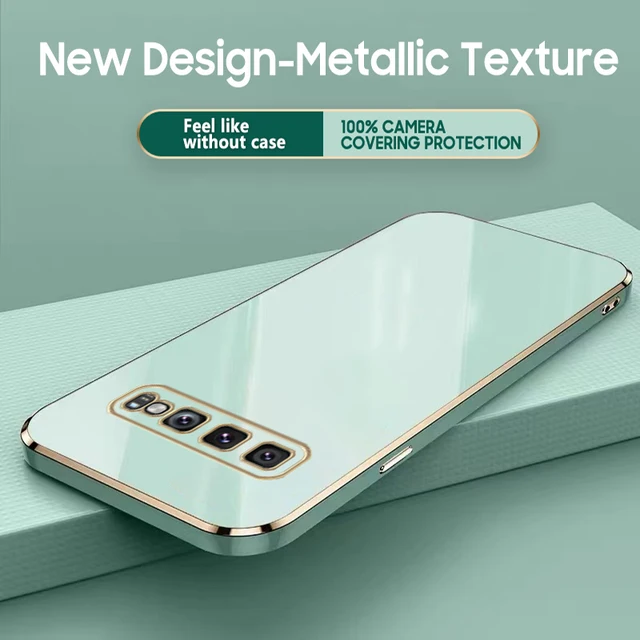 Funda de teléfono de silicona chapada cuadrada de lujo para Samsung Galaxy S10 Plus, cubierta suave ultrafina de protección de 360 grados