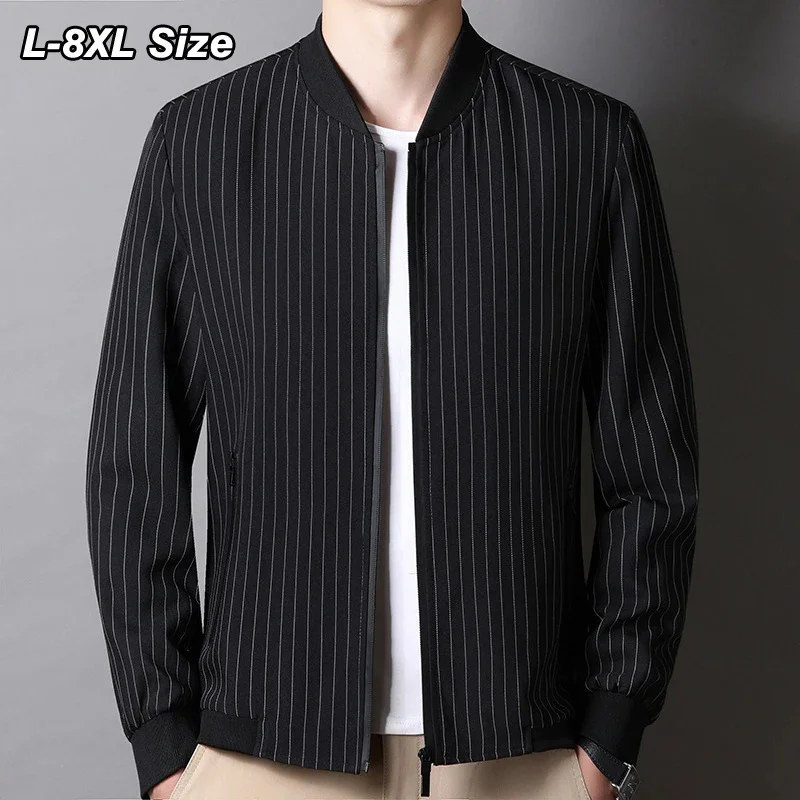 

Spring 2024 New Men's Bomber Jackets Large Size Fashion Stripes Slim Coats Casual Streetwear Brand Male Clothing 6XL 7XL 8XL