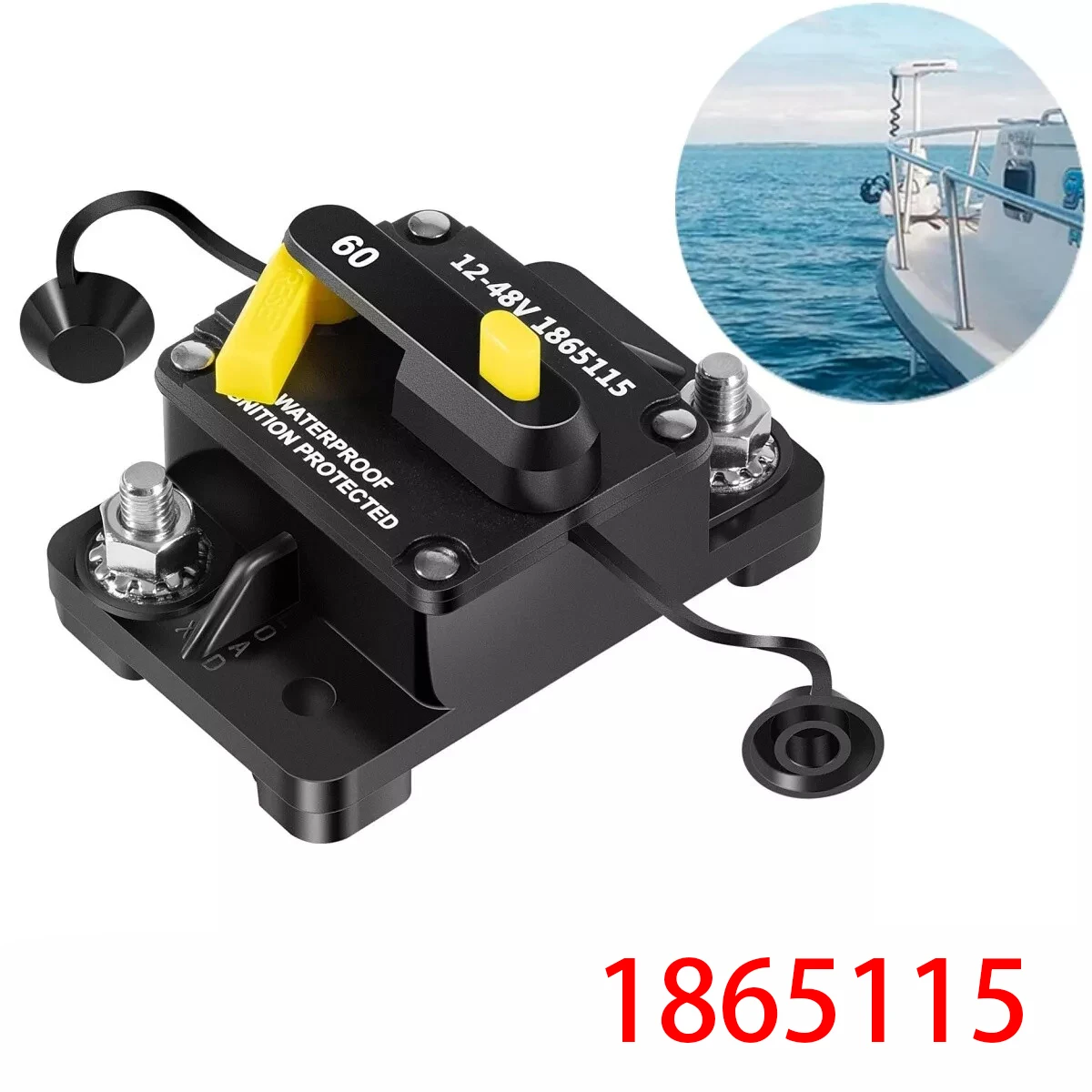 

MKR-27 60 AMP автоматический выключатель 1865115 с гвоздиками из нержавеющей стали 1/4 и защитным изолятором для Minn Kota, Троллинговые двигатели 12-48V