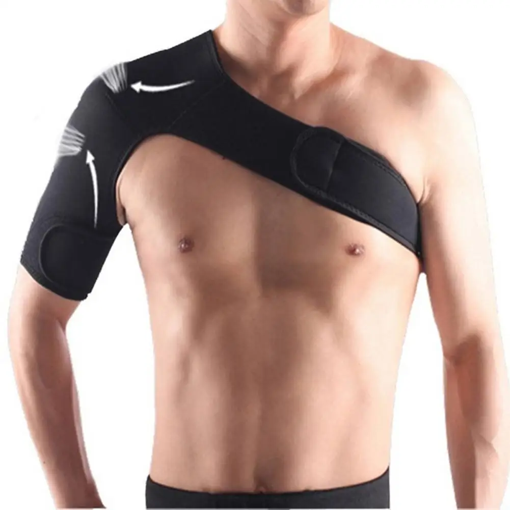 Description Picture 2 of itemAdjustable Gym Sports Care Single Shoulder Support Back Brace Guard Strap Wrap Belt Band Pads Black Bandage Men & Women