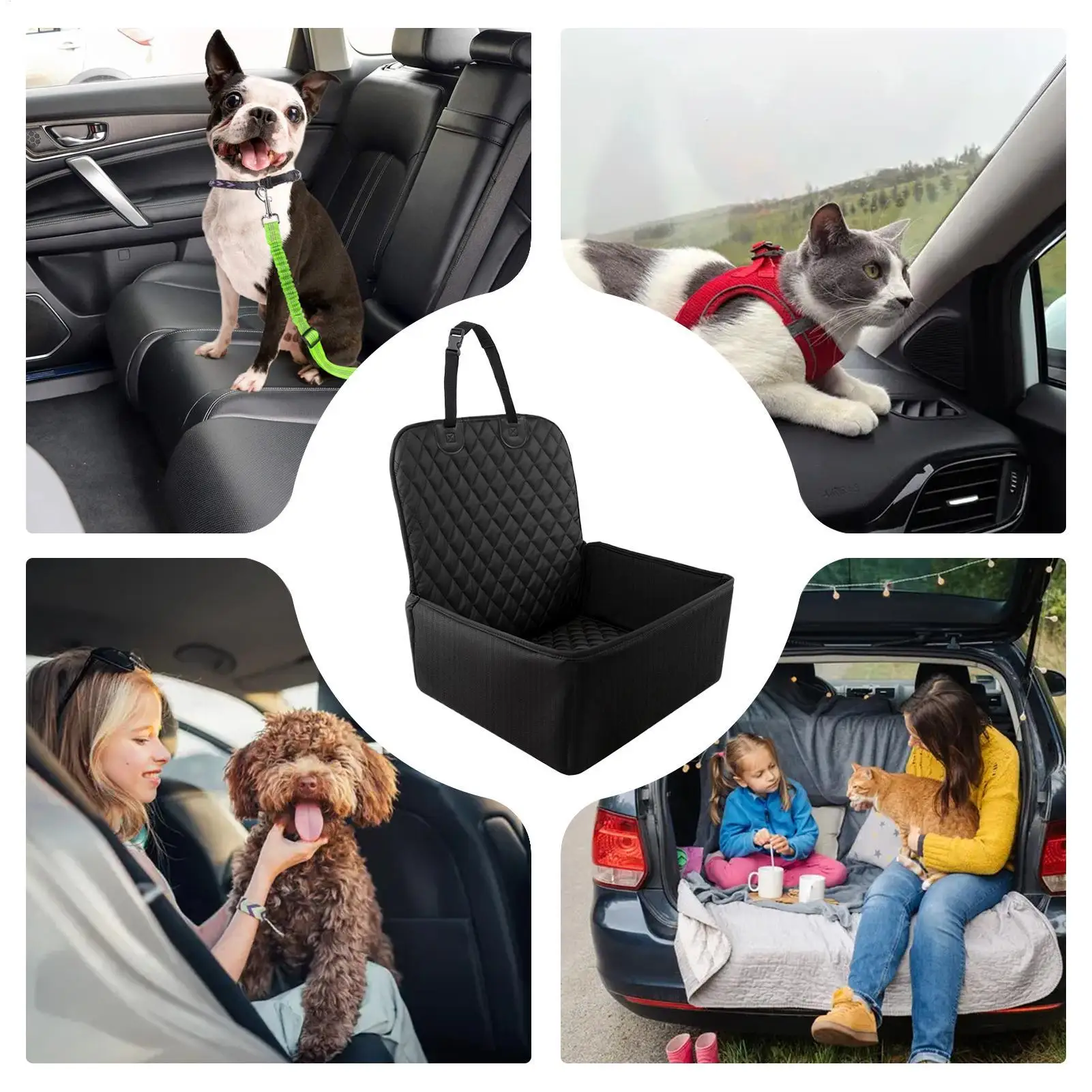 Cestino Trasportino per Animali Domestici Antigraffio, Sedile Auto per Cani Antiscivolo, Cestino Portatile per Gatti, Coprisedile Impermeabile e Resistente per Animali Domestici, da Viaggio - immagine 3