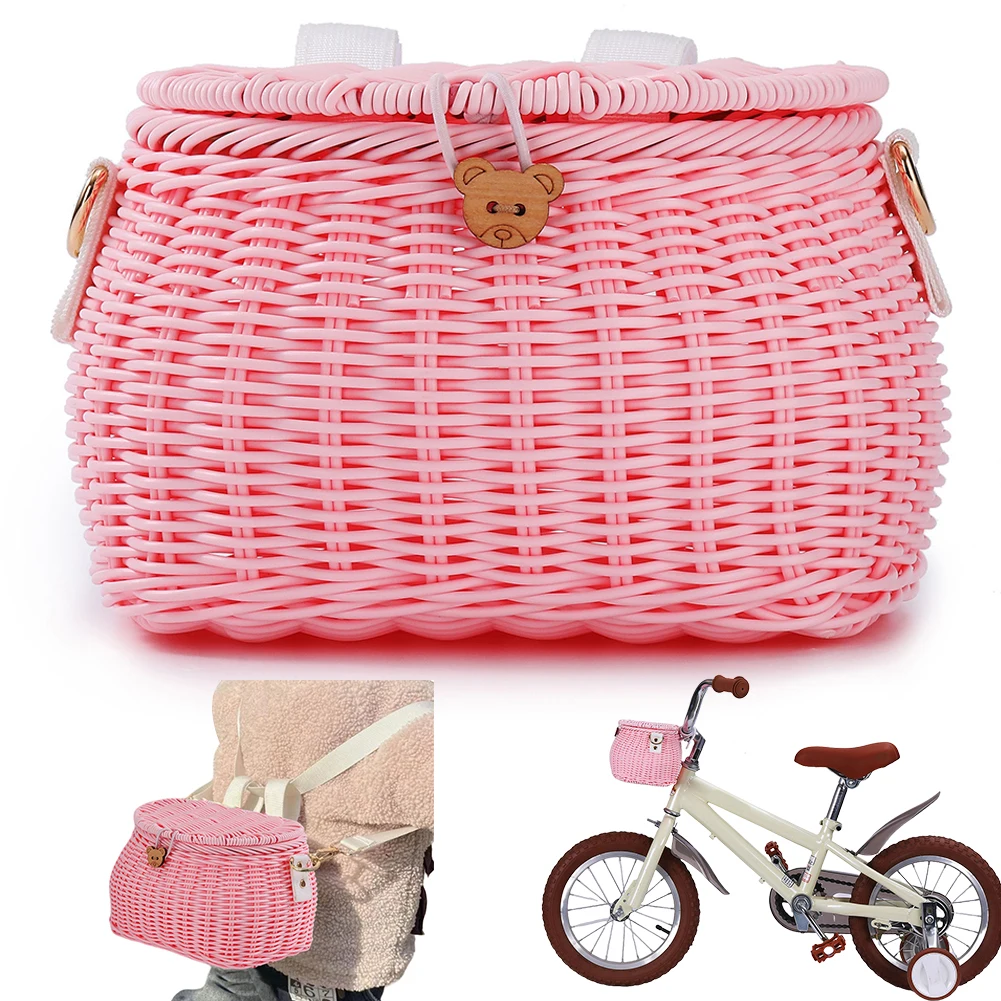 Cestino da Bicicletta per Bambini con Coperchio, Zaino Portaoggetti per Bici, Cinghie Regolabili in Pelle per Bici da Adulti e Scooter - immagine 2