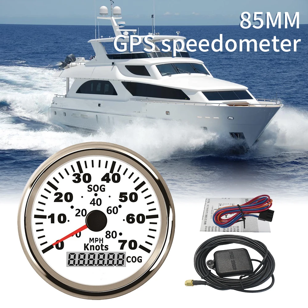 KAOLALI Universel Numérique Compteur De Vitesse GPS, Compteur de Vitesse  Bateau en Acier Inoxydable de 85 mm, Compteur de Vitesse Numérique Étanche,  Adapté aux Bateau Yacht Moto Voiture（Argent-blanc） : : Sports et