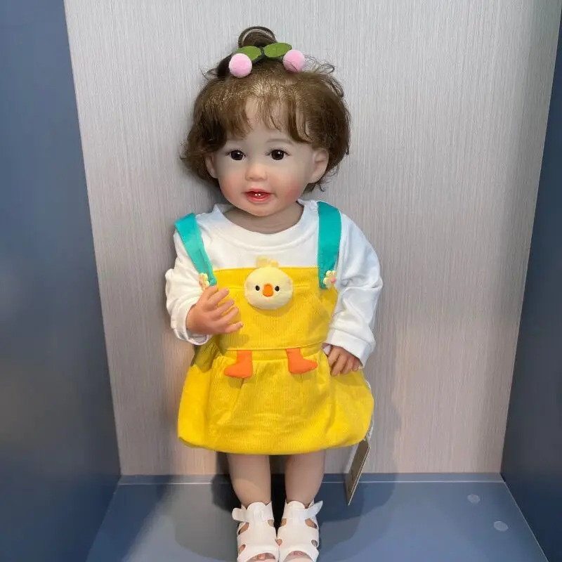 

22 Inch Bebe Reborn Boneca Full Body Silicone Vinyl Toddler Girl Doll Almost Straight Legs Can Stand Hand Rooted Hair Kids Gift