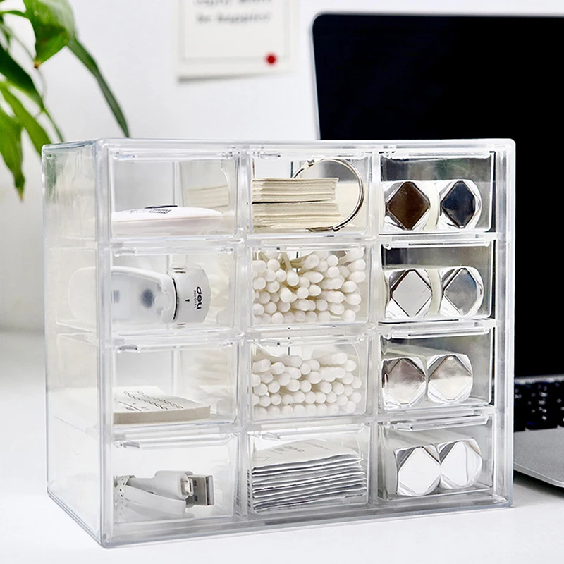 Transparent 6/9/12Grids Dust-proof Jewelry Organizer Desktop Storage Box Drawer Type Shelf Storage Small Drawer Jewelry Box
