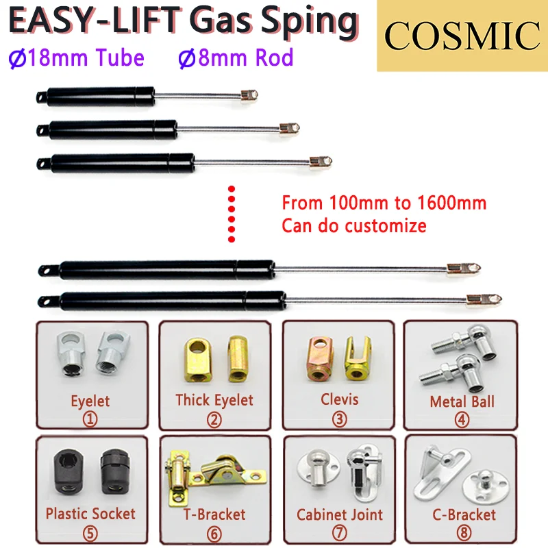 

1 Piece Gas Spring 18*8 Universal Shock Absorber Hydraulic Lift Support Strut Bar RV Bed Car Machine Furniture Customize Gasveer