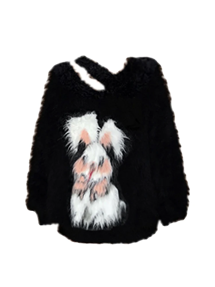 

Women's Black Gothic Mohair Cardigan Knitted Sweater Vintage Harajuku Korean Fashion Y2k 90s Jumper Sweaters Emo 2000s Clothes