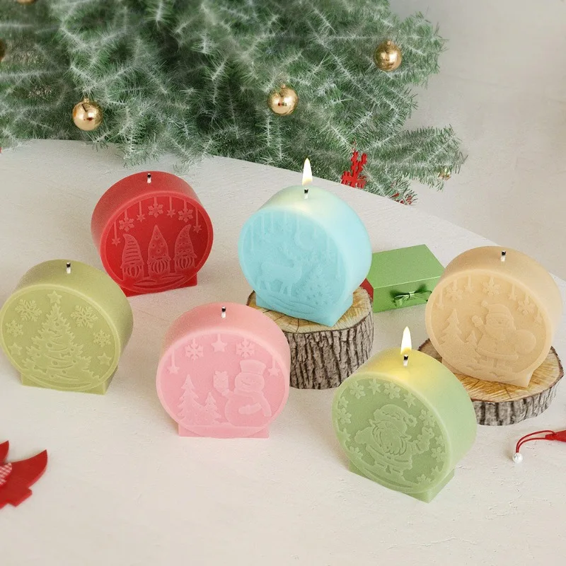 

Christmas Style Round Silicone Candle Mold DIY Christmas Aromatherapy Soap Epoxy Resin Plaster Crafts Casting Molds Crafts Gifts
