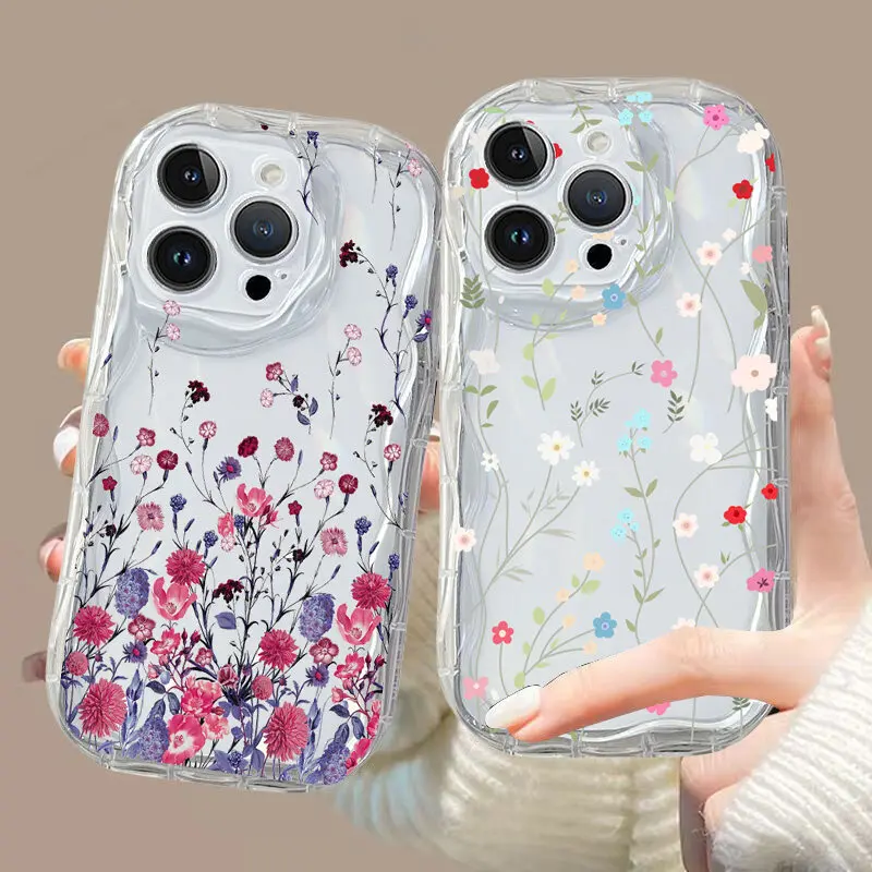 Clear Floral Leaf Wave Design Phone Case