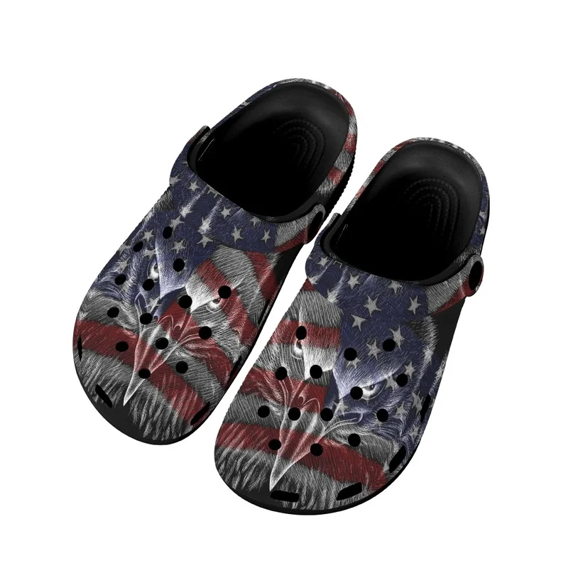 America Flag Printed Sandals Zapatos Casual Adults Flat Hole Shoes Summer Beach Breathable Wading Slides Slippers