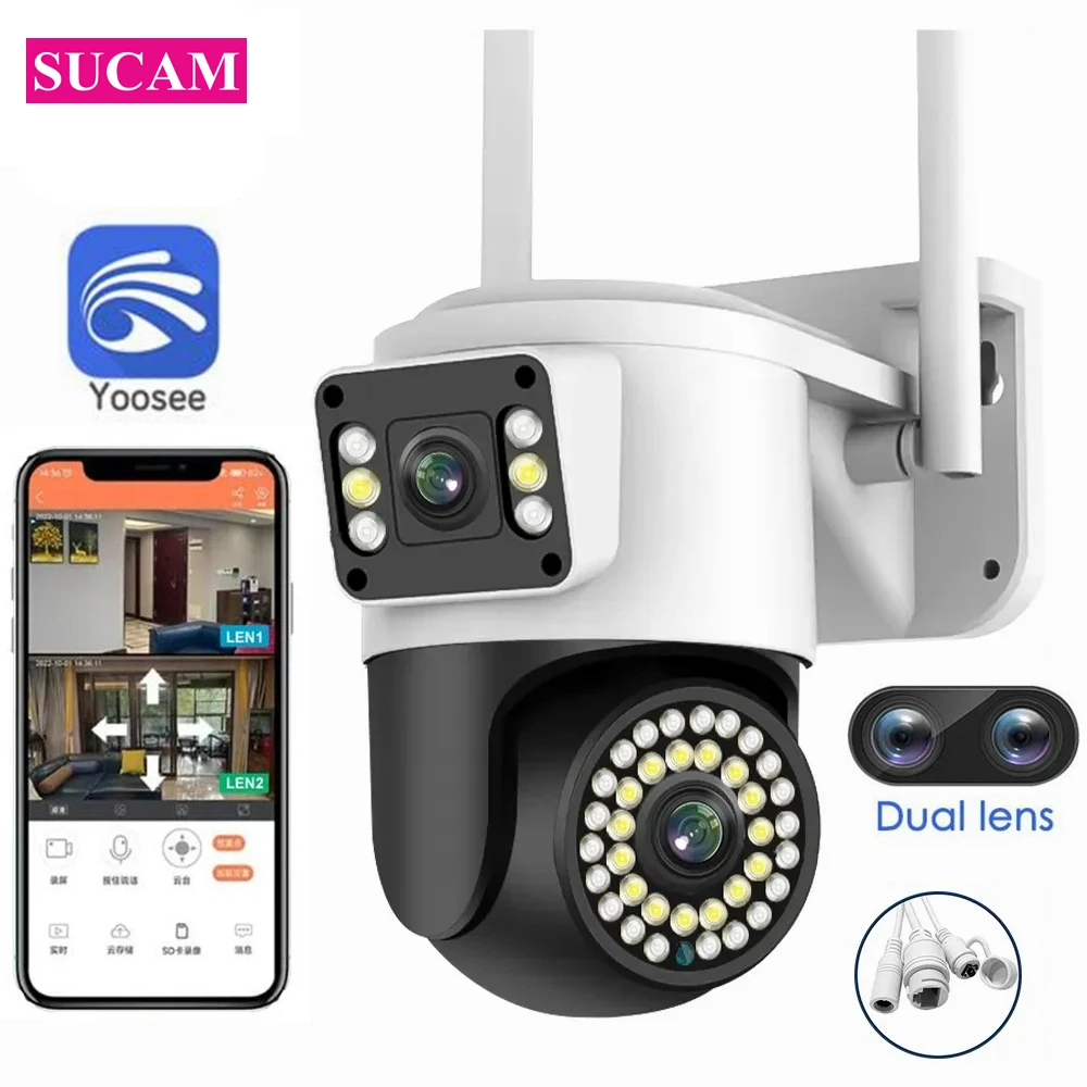 4MP Dual Lens PTZ Wifi Camera Dual Screen AI Human Auto Tracking 4MP Security CCTV Video Surveillance Camera Yoosee APP