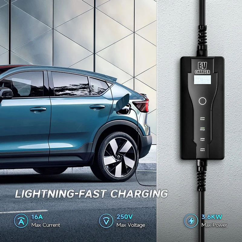 휴대용 전기 자동차 충전기, 유형 1 Sae J1772 16A 32A 충전 케이블, 유형 2 IEC62196-2 11KW, EU 플러그 컨트롤러 월 박스